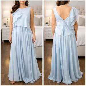 NWT Badgley Mischka Georgette Blue Silk Formal Gown $795